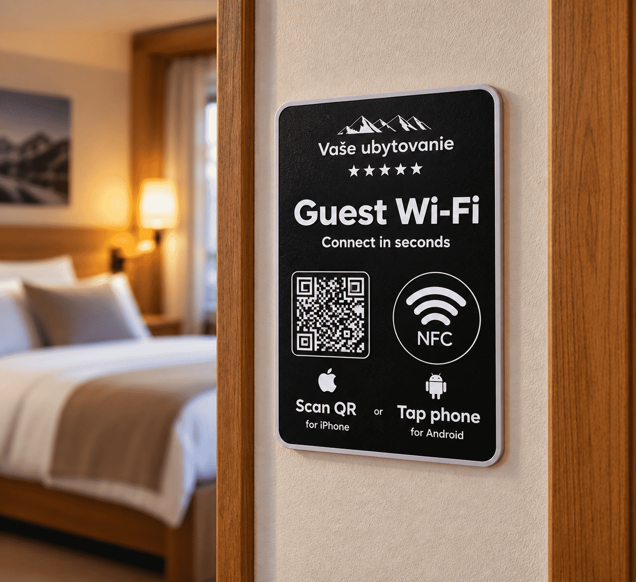 NFC WiFi stojan s QR kódom