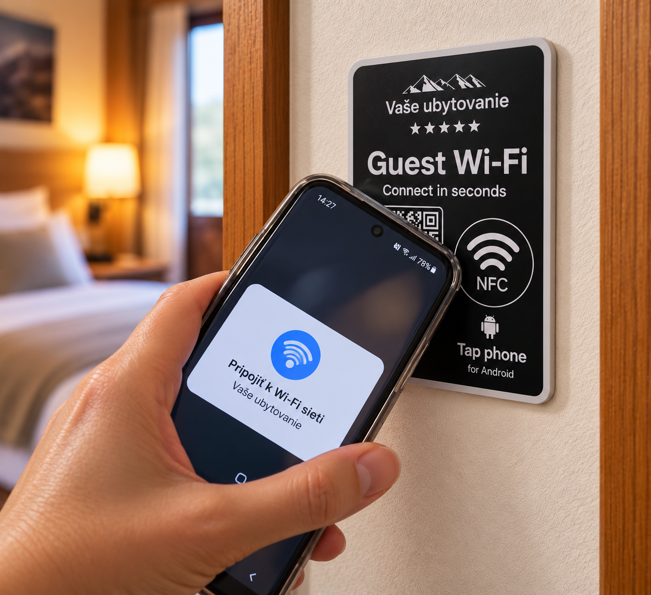 NFC WiFi stojan s QR kódom